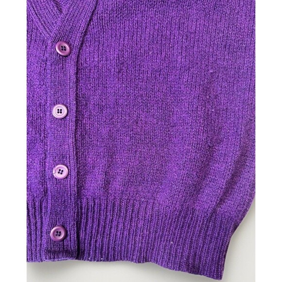 Vintage Lands’ End Wool Cardigan Purple Men’s M Made in USA Varsity Stripes - Picture 2 of 5